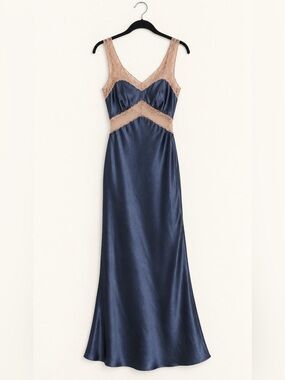 NWT Nasty Gal Steel Satin Lace Maxi Slip Dress - Size 6 or 10
